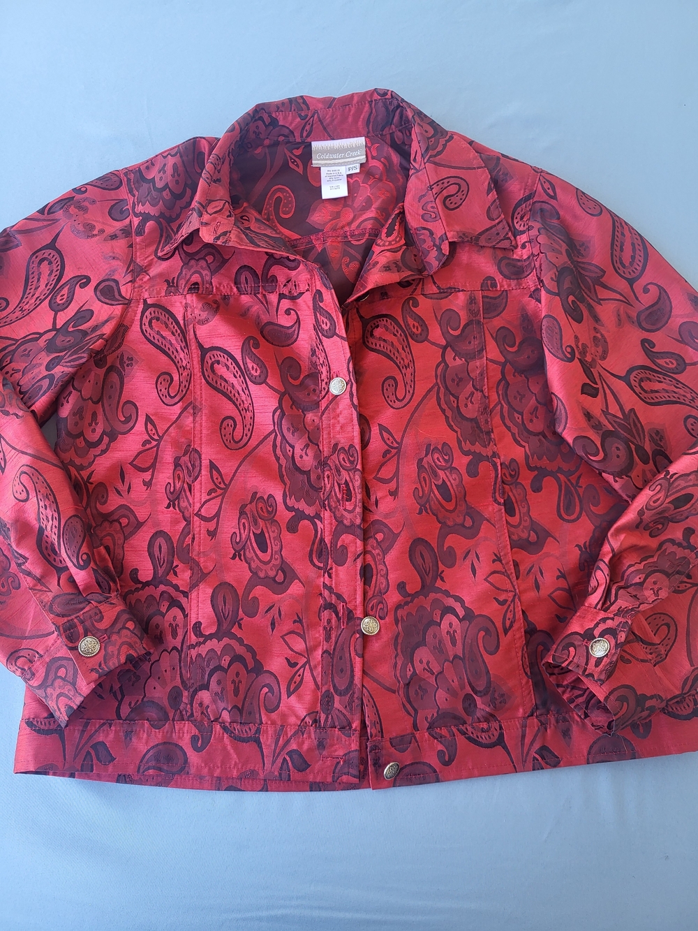Coldwater Creek Red Paisley Button-Front Jean Jacket